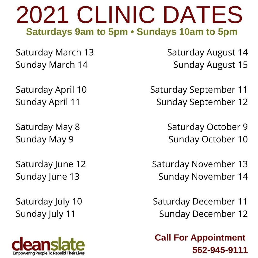 Clean Slate LA Clinic Dates